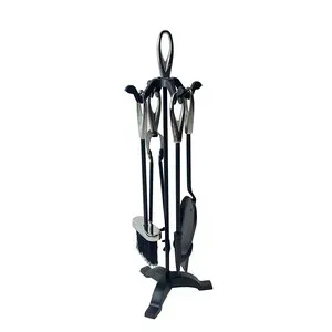 C SET ATTREZZI CAMINO C/STAND 5 PZ ARGENTO