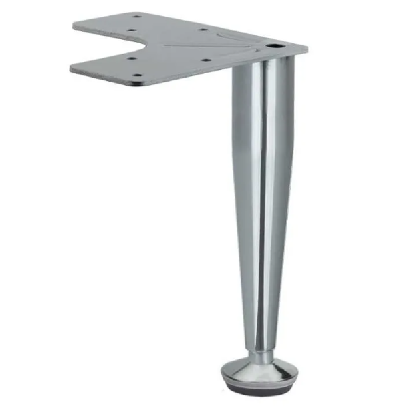 CONICAL METAL FOOT WITH TRIANGULAR FLANGE H.100 PST 98X98 CHROME SATIN FINISH