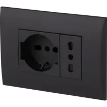 PLACCA C/SUPP PRESA BIPAS+PRESA BIPAS SCHUKO NERO