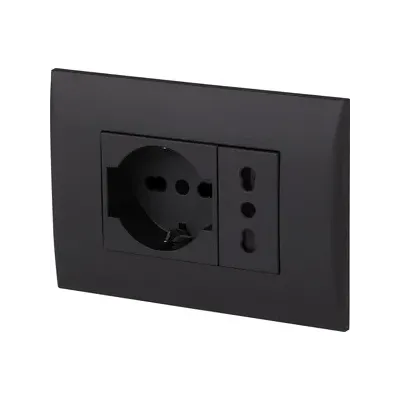 PLACCA C/SUPP PRESA BIPAS+PRESA BIPAS SCHUKO NERO