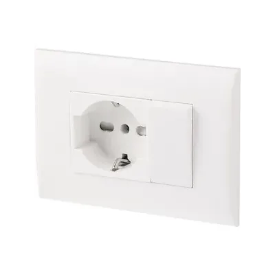 PLACCA C/SUPP PULSANTE+PRESA BIPAS SCHUKO BCO