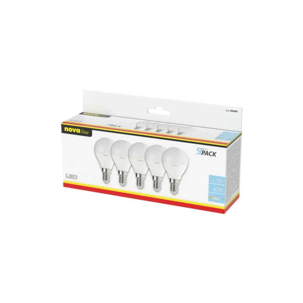 NOVA LAMPADA LED SFERETTA E14 6W 4000K PZ.5