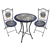 SET TAVOLO MOSAICO DA ESTERNO 'GENZIANA' Ø cm 60 x h.75 (tavolo) - cm 38 x 46-92 (sedie)
