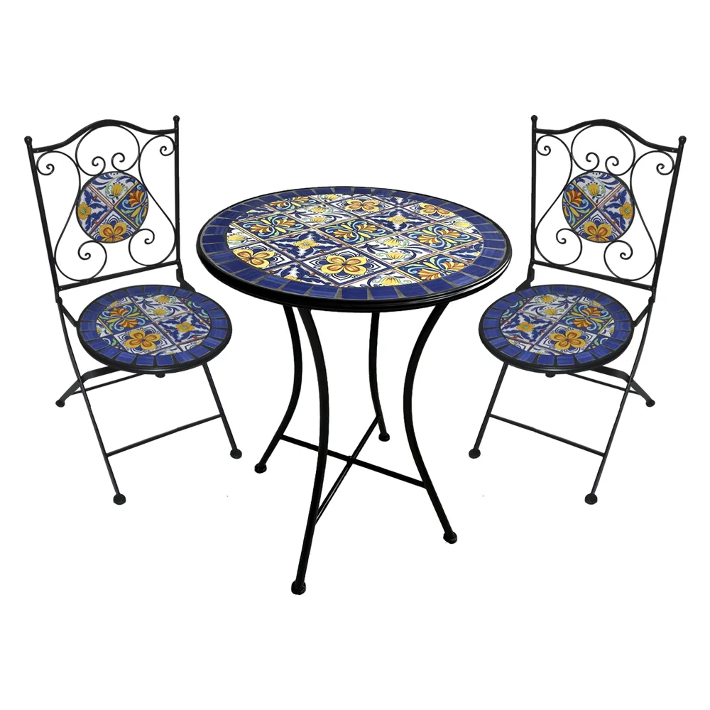 SET TAVOLO MOSAICO DA ESTERNO 'GENZIANA' Ø cm 60 x h.75 (tavolo) - cm 38 x 46-92 (sedie)