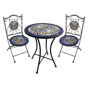 SET TAVOLO MOSAICO DA ESTERNO 'GENZIANA' Ø cm 60 x h.75 (tavolo) - cm 38 x 46-92 (sedie)