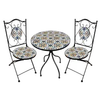 SET TAVOLO MOSAICO DA ESTERNO 'FIOCCO' Ø cm 60 x h.75 (tavolo) - cm 38 x 46-92 (sedie)