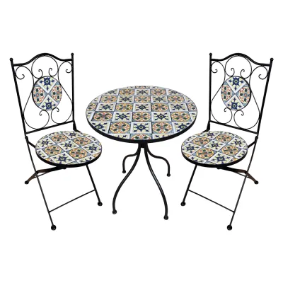 SET TAVOLO MOSAICO DA ESTERNO 'FIOCCO' Ø cm 60 x h.75 (tavolo) - cm 38 x 46-92 (sedie)