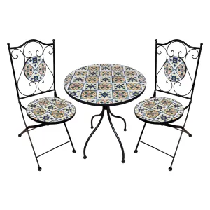 SET TAVOLO MOSAICO DA ESTERNO 'FIOCCO' Ø cm 60 x h.75 (tavolo) - cm 38 x 46-92 (sedie)