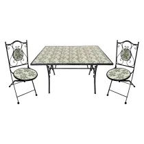 SET TAVOLO MOSAICO DA ESTERNO 'FLORA' cm 120 x 80 x h.75 (tavolo) - cm 38 x 46-92 (sedie)