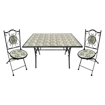 SET TAVOLO MOSAICO DA ESTERNO 'FLORA' cm 120 x 80 x h.75 (tavolo) - cm 38 x 46-92 (sedie)