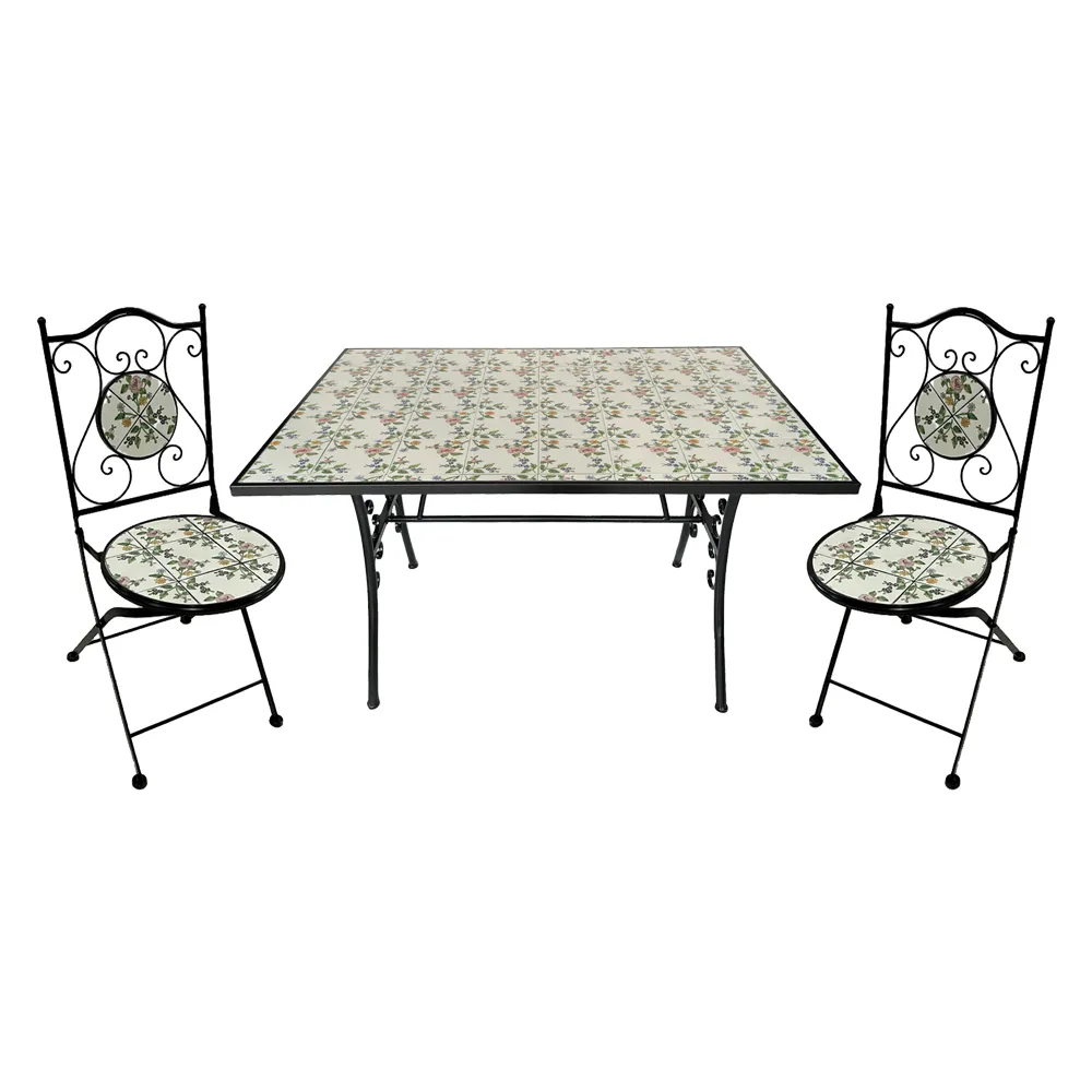 SET TAVOLO MOSAICO DA ESTERNO 'FLORA' cm 120 x 80 x h.75 (tavolo) - cm 38 x 46-92 (sedie)