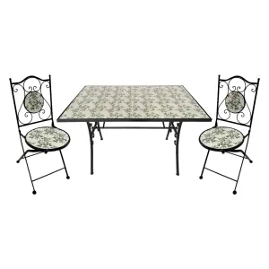 SET TAVOLO MOSAICO DA ESTERNO 'FLORA' cm 120 x 80 x h.75 (tavolo) - cm 38 x 46-92 (sedie)