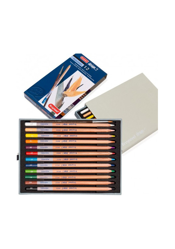 BRUYNZEEL WATERCOLOR PENCILS, SET IN PULL-OUT BOX, 12 PENCILS + 1 BRUSH