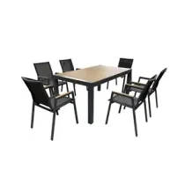 C SET TAVOLO ESTENSIBILE C/6 SEDIE ALU WOOD GRIGIO