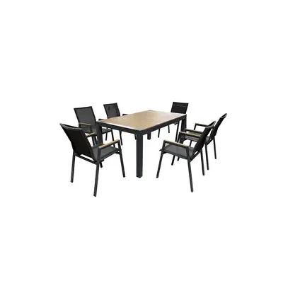 C SET TAVOLO ESTENSIBILE C/6 SEDIE ALU WOOD GRIGIO