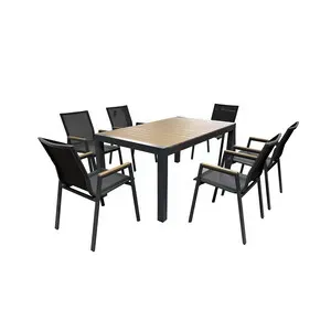 C SET TAVOLO ESTENSIBILE C/6 SEDIE ALU WOOD GRIGIO