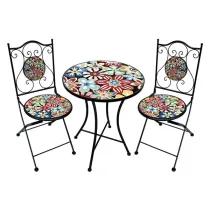 SET TAVOLO MOSAICO DA ESTERNO 'ALLEGRIA' Ø cm 60 x h.75 (tavolo) - cm 38 x 46-92 (sedie)