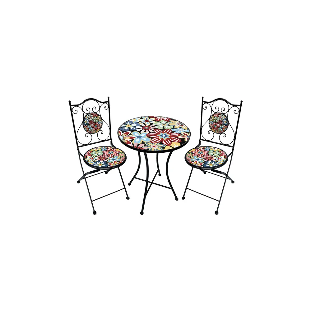 SET TAVOLO MOSAICO DA ESTERNO 'ALLEGRIA' Ø cm 60 x h.75 (tavolo) - cm 38 x 46-92 (sedie)