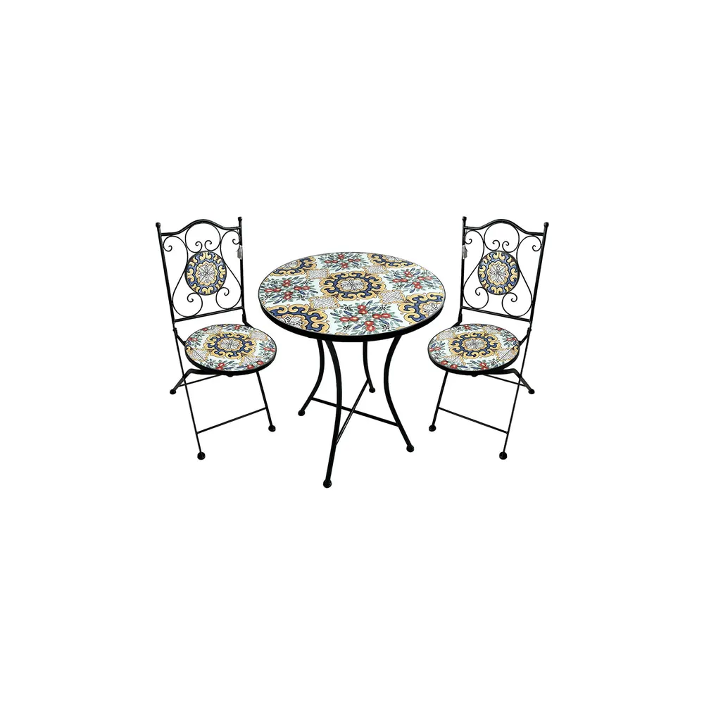 SET TAVOLO MOSAICO DA ESTERNO 'FIORARTE' Ø cm 60 x h.75 (tavolo) - cm 38 x h. 46-92 (sedie)