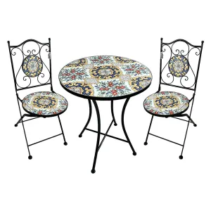 SET TAVOLO MOSAICO DA ESTERNO 'FIORARTE' Ø cm 60 x h.75 (tavolo) - cm 38 x h. 46-92 (sedie)
