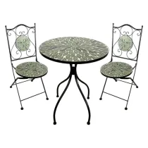 SET TAVOLO MOSAICO DA ESTERNO 'FOGLIARTE' Ø cm 60 x h.75 (tavolo) - cm 38 x h. 46-92 (sedie)