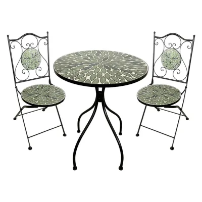 SET TAVOLO MOSAICO DA ESTERNO 'FOGLIARTE' Ø cm 60 x h.75 (tavolo) - cm 38 x h. 46-92 (sedie)