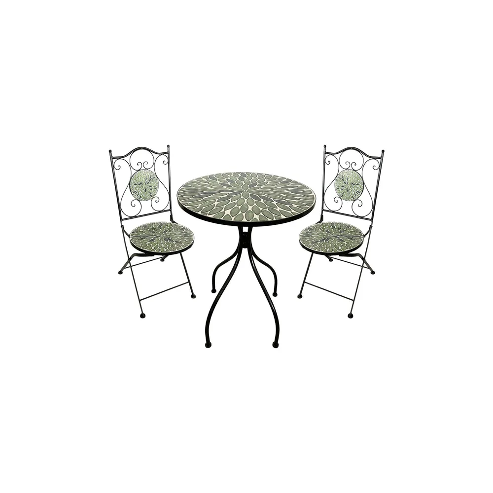SET TAVOLO MOSAICO DA ESTERNO 'FOGLIARTE' Ø cm 60 x h.75 (tavolo) - cm 38 x h. 46-92 (sedie)