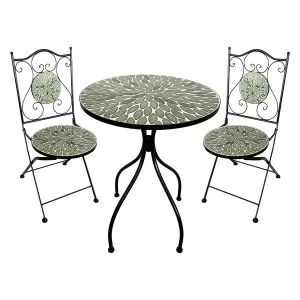 SET TAVOLO MOSAICO DA ESTERNO 'FOGLIARTE' Ø cm 60 x h.75 (tavolo) - cm 38 x h. 46-92 (sedie)