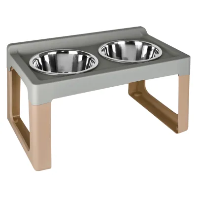 ALZACIOTOLA PER CANE/GATTO 'LIFTER' cm. 41 x 26 x h. 20 - ciotole Ø 2 x 11 - mocaccino