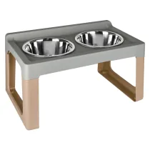 ALZACIOTOLA PER CANE/GATTO 'LIFTER' cm. 57 x 35 x h. 30 - ciotole Ø 2 x 21 - mocaccino