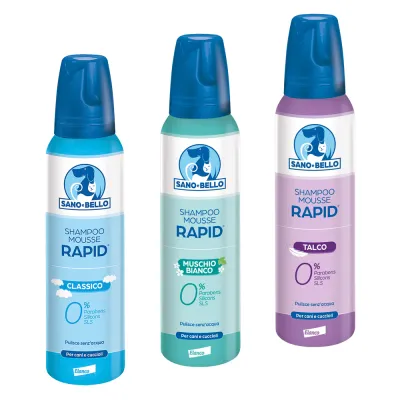 SHAMPOO MOUSSE PER CANE E CUCCIOLI 'RAPID' profumazione al muschio bianco